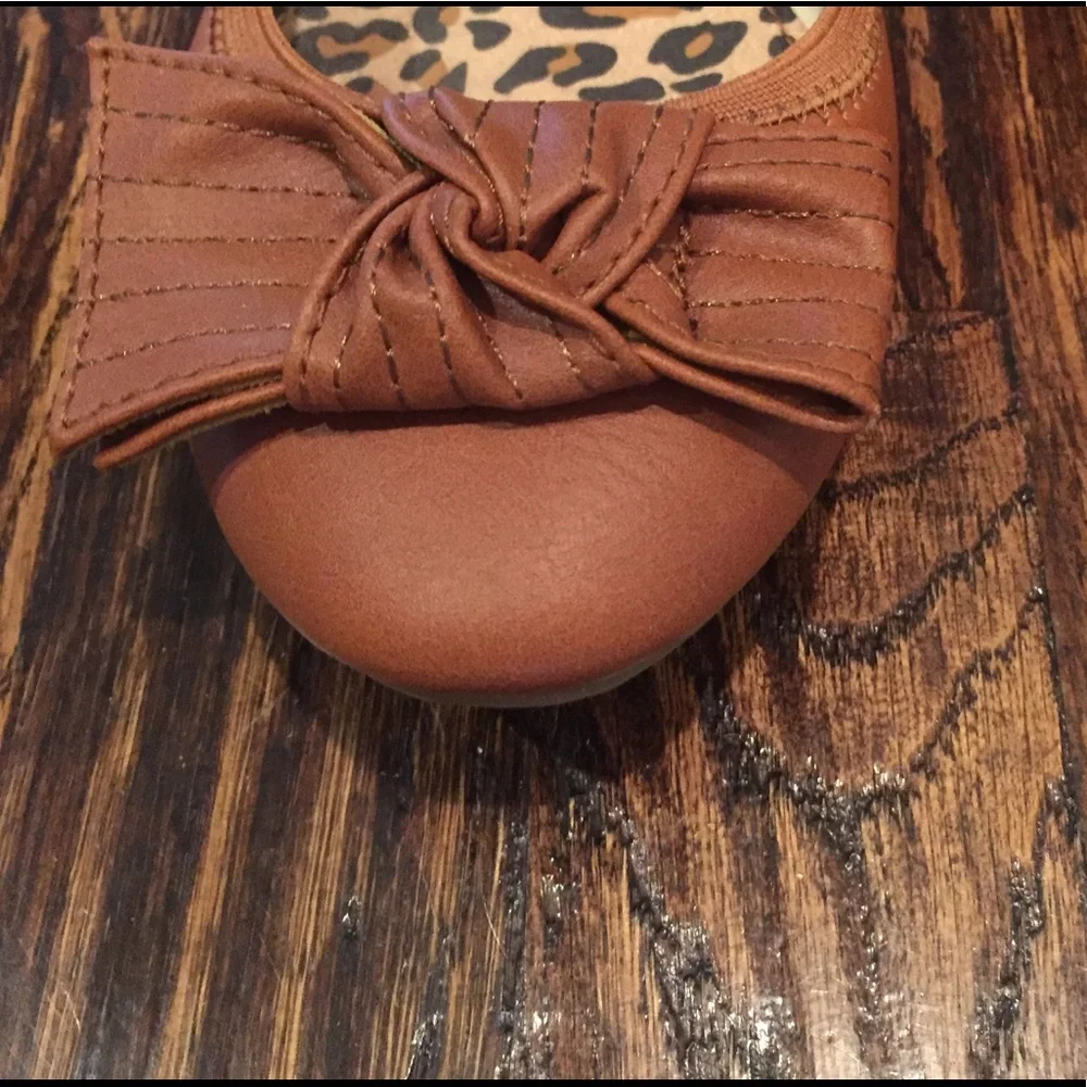 Caramel Brown Flats with Bow Girls Size 4